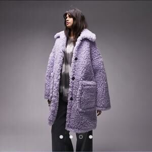 NWT Topshop Women's Chunky Borg Liliac Coat Size 8 Oversize Cozy